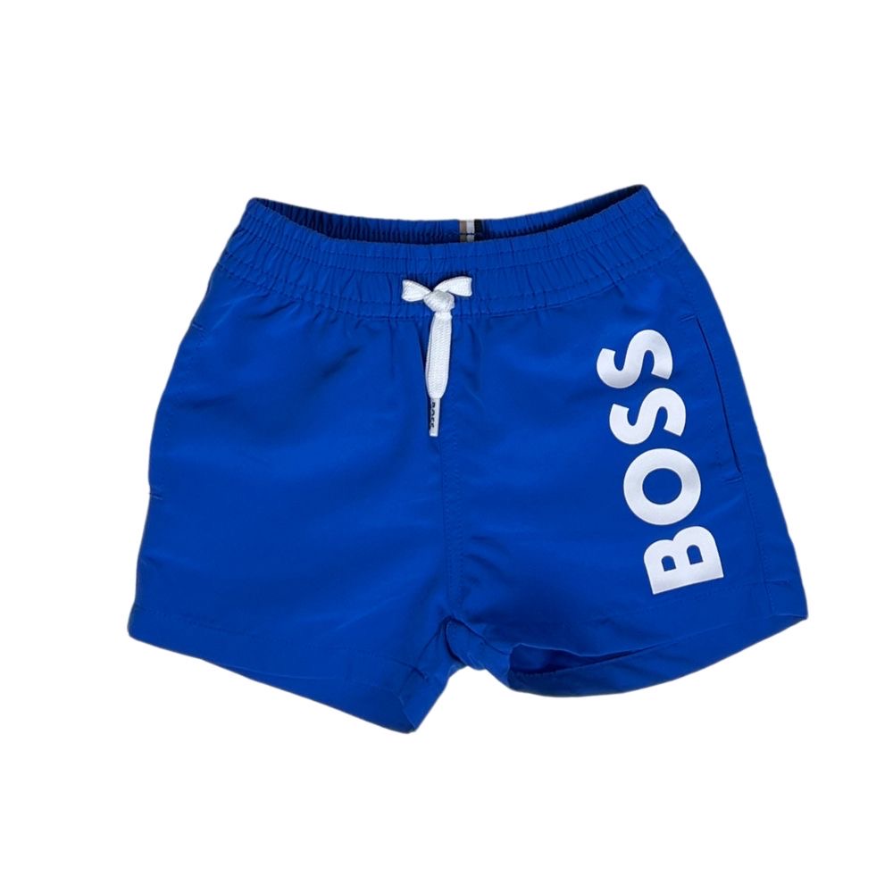 Short Boss Azul Para Niño con Logotipo Vertical
