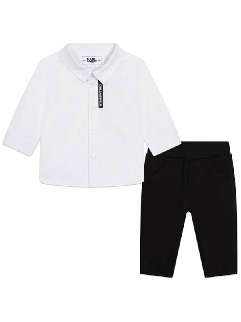 Karl Lagerfeld Kids - Conjunto camisa blanca con cinta logotipada y pantalón negro