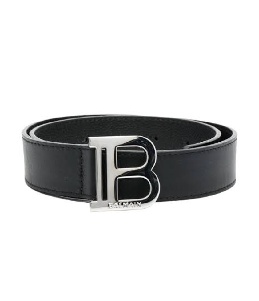 BALMAIN – Cinturón Negro con Hebilla Plateada