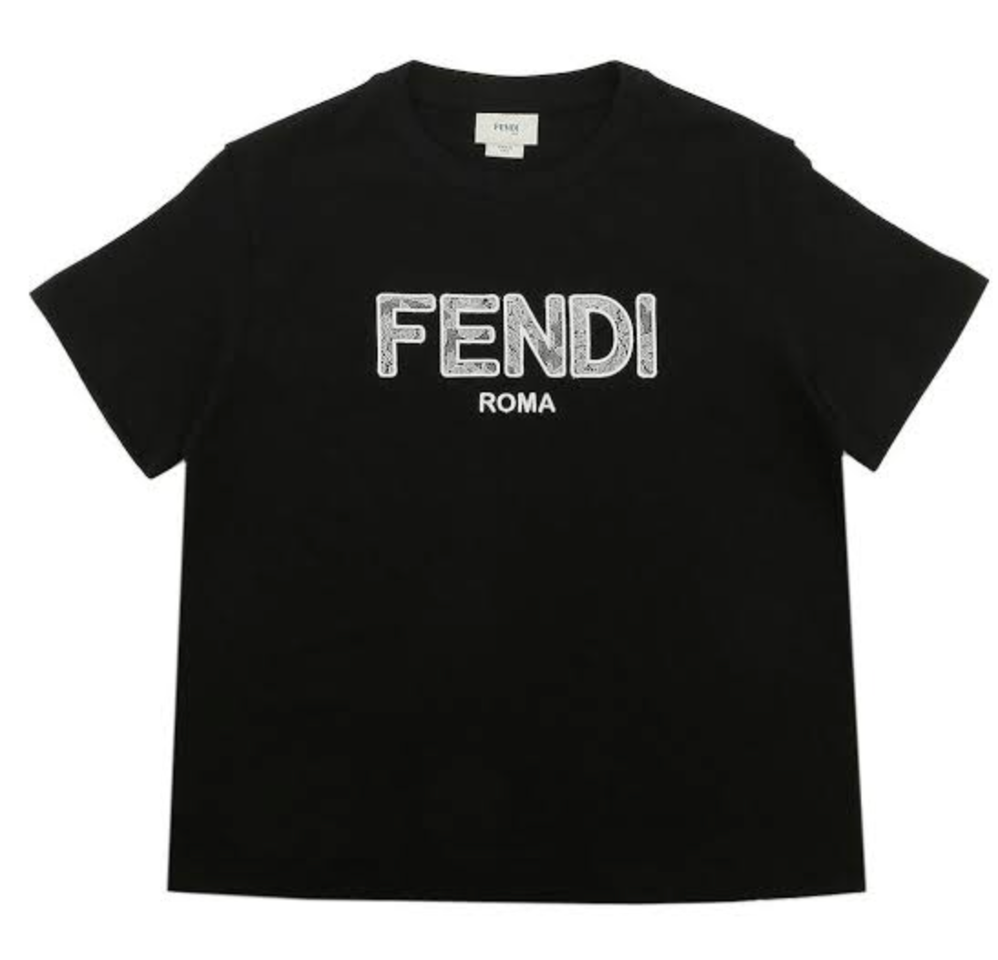 Fendi Kids - Playera Negra Logo Fendi Roma con Detalle Bordado