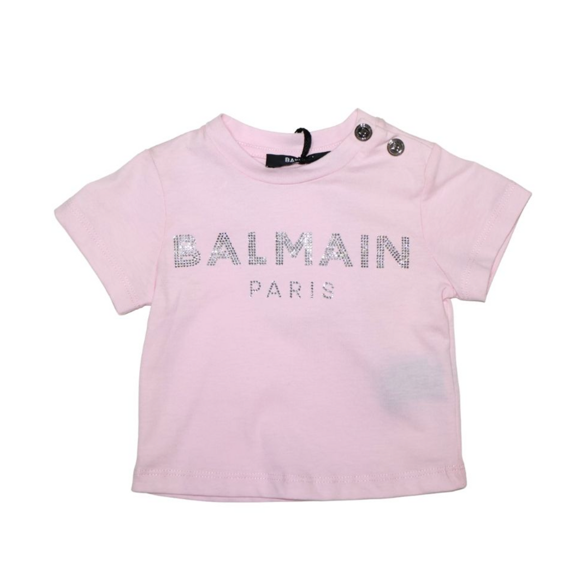 Balmain Paris Playera Rosa Claro Logo Cristales