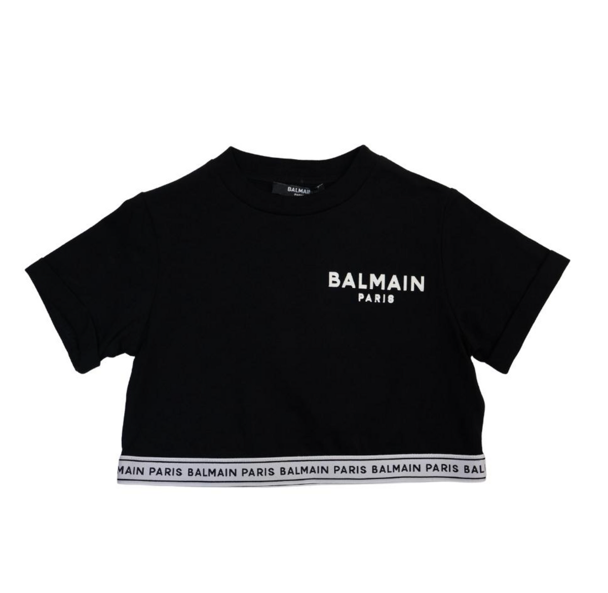 Balmain Paris Crop Top Negro con Cintura Logo