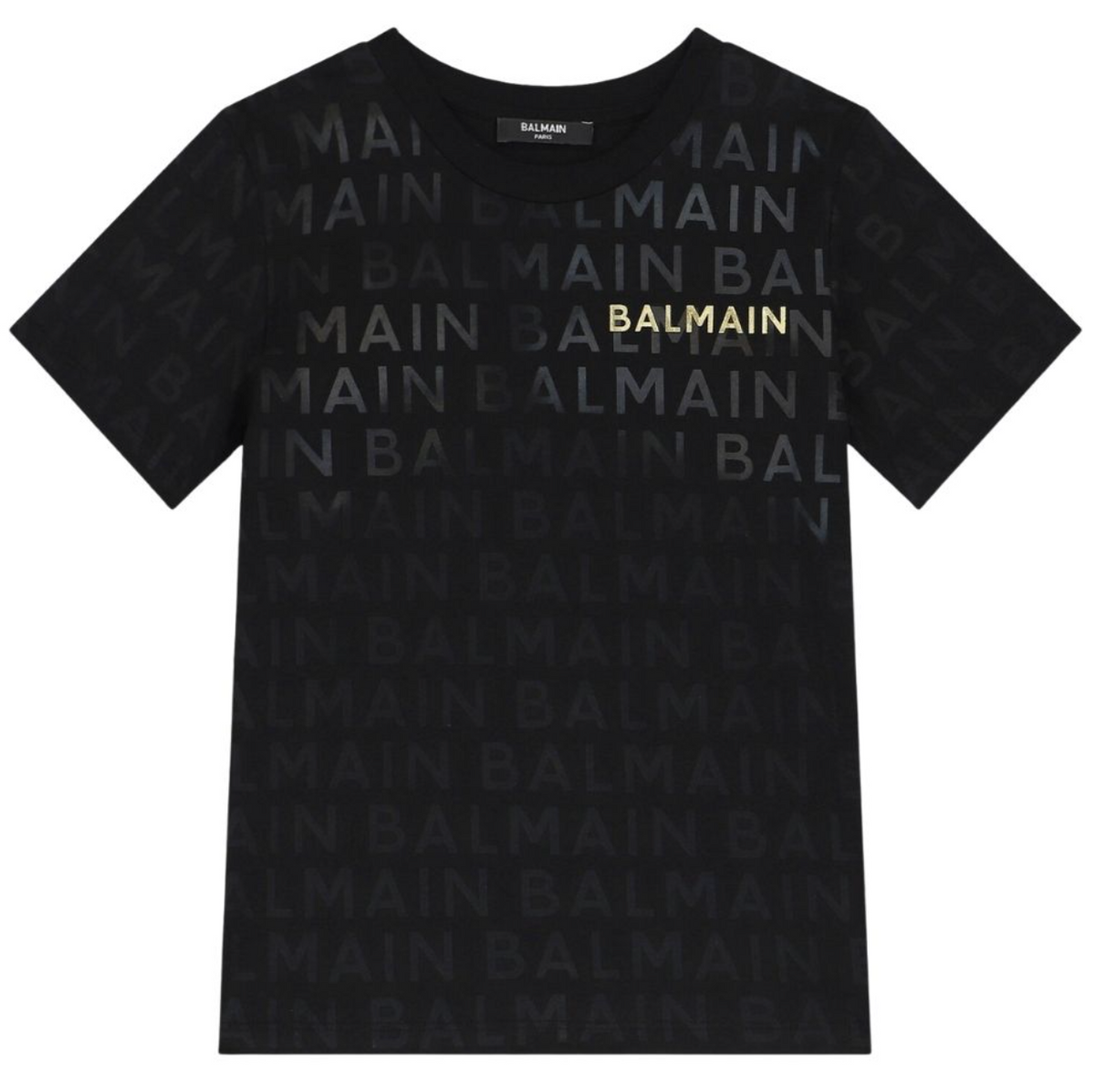 Balmain Paris Playera Negra Logo Dorado All Over