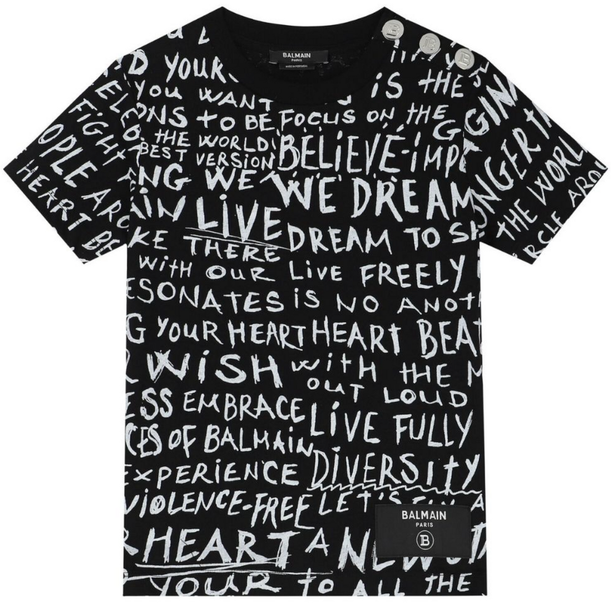 Balmain Paris Playera Negra Estampado Graffiti