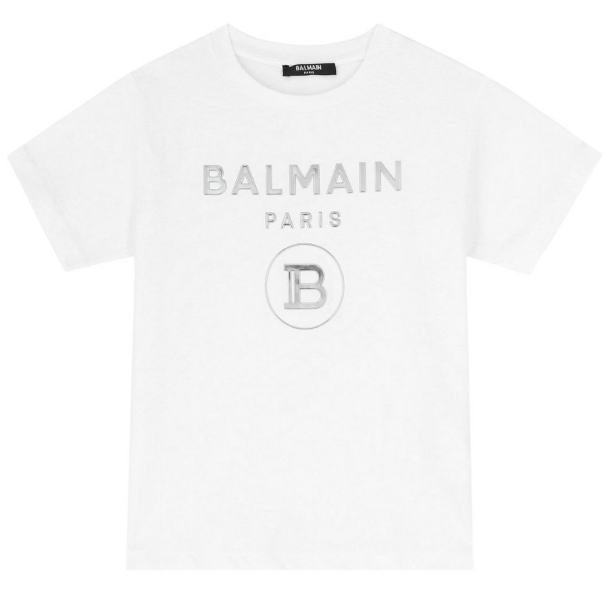 Balmain Paris Playera Blanca Logo Plateado Monograma