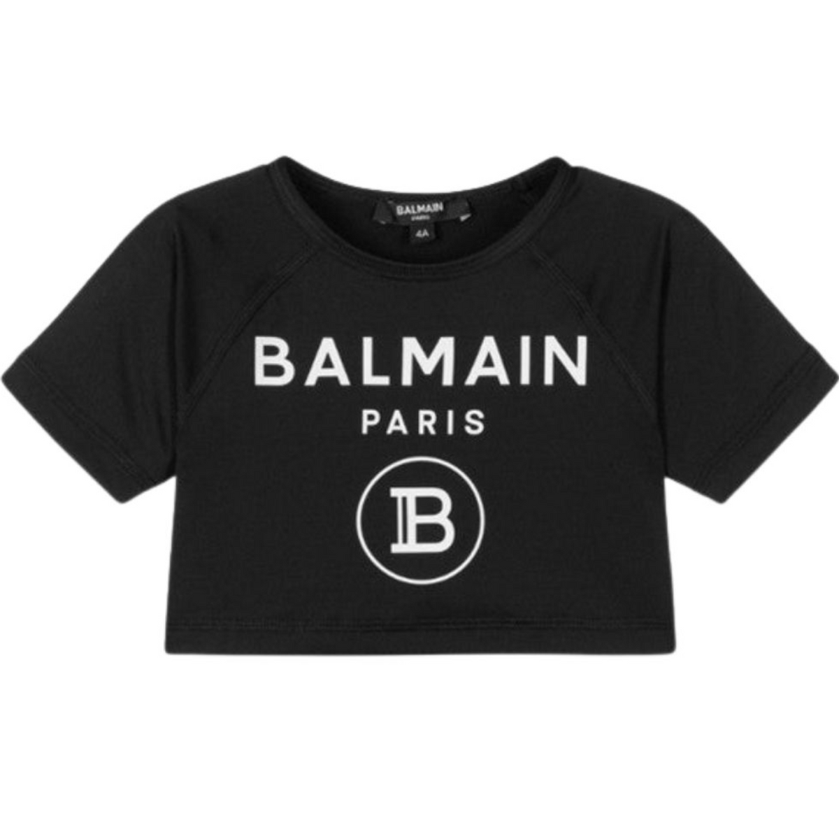 Balmain Paris Crop Top Negro Logo Blanco Monograma