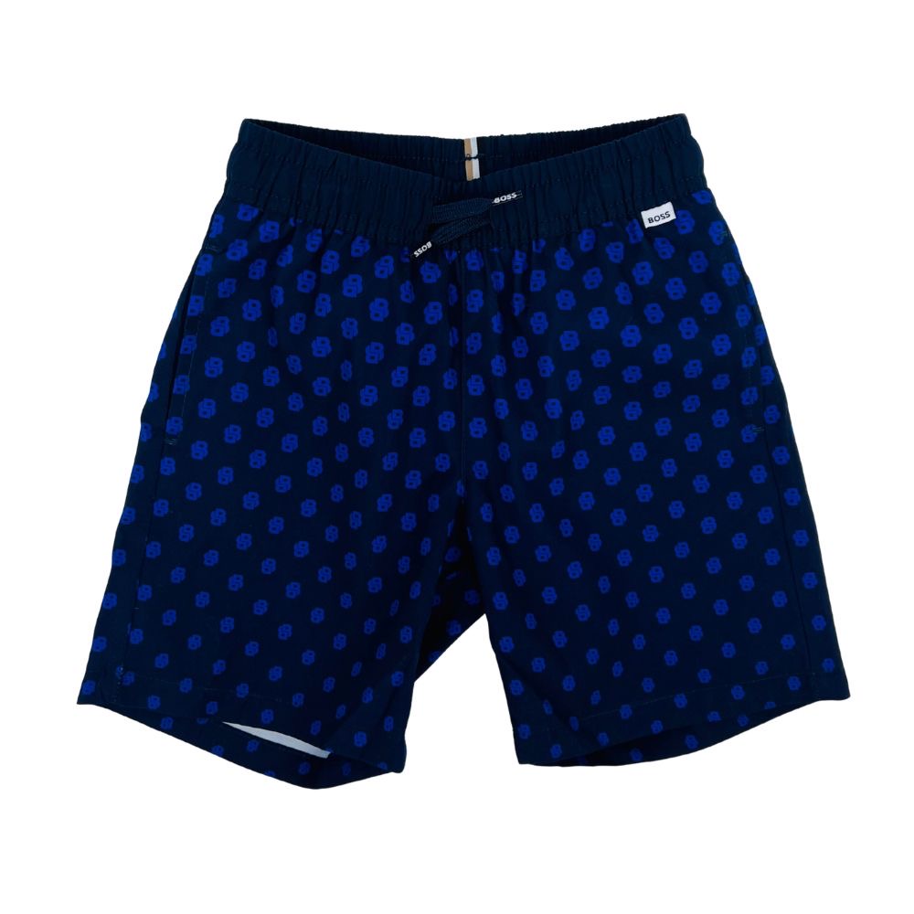 Short Boss Azul Marino Para Niño con Estampado Monograma