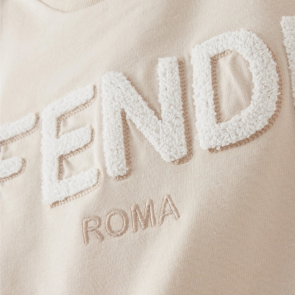 Fendi Kids Playera Beige Logo Aterciopelado 3D