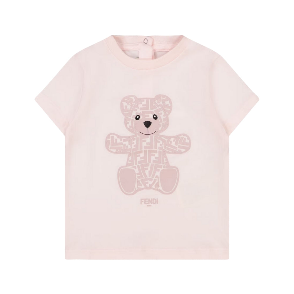 Fendi Playera Rosa Claro Niño Oso Monograma