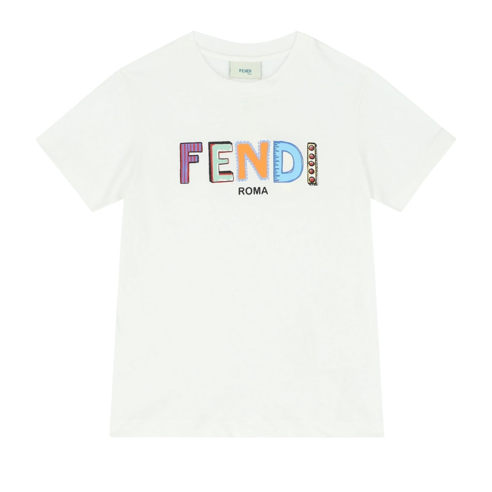 Fendi Playera Blanca Logo Creativo Kids