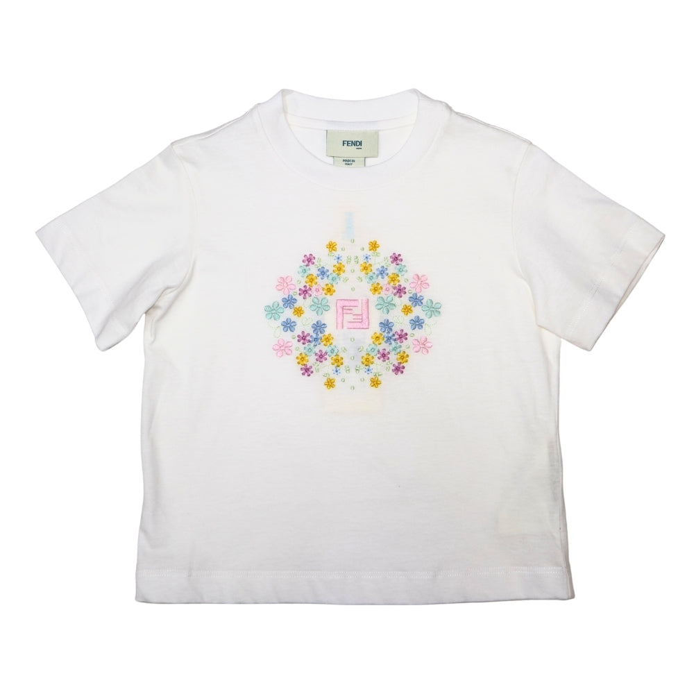 Playera blanca Fendi con flores bordadas multicolor