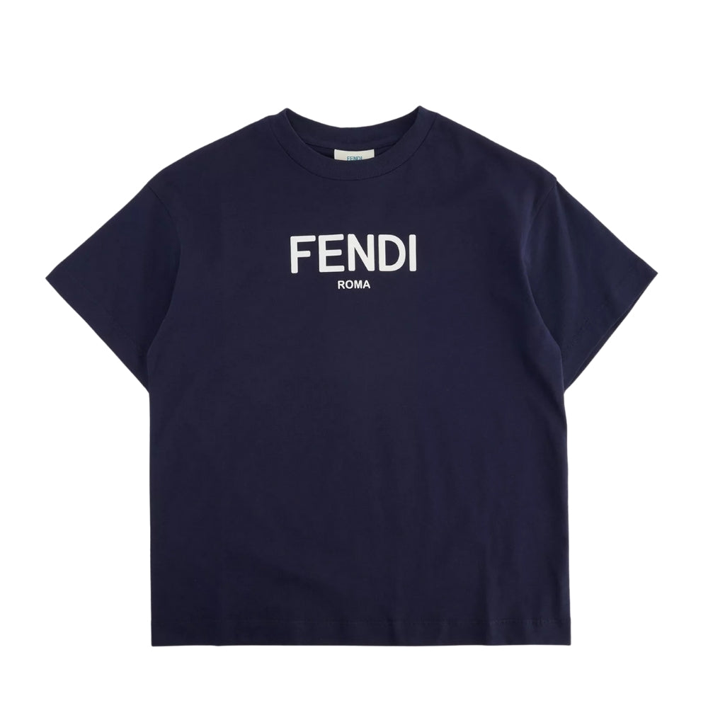Fendi Roma Playera Azul Marino Logo Blanco