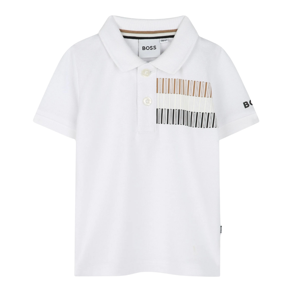 Playera Polo Boss Infantil Blanca con Estampado Gráfico
