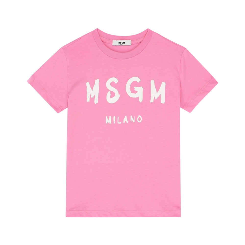 MSGM Playera Rosa Claro Niña Logo Blanco