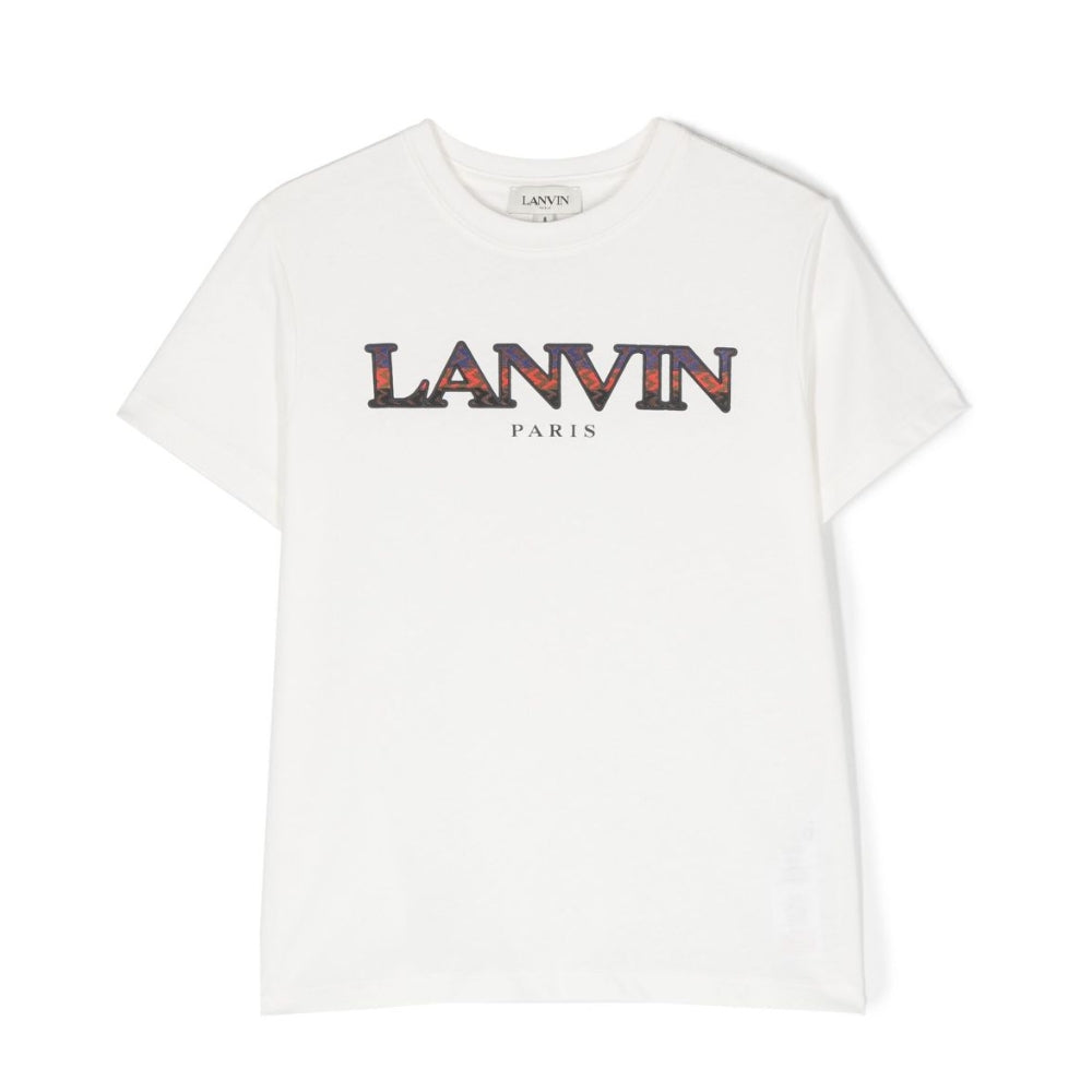 Lanvin Playera Blanca Niño Logo Zigzag Multicolor