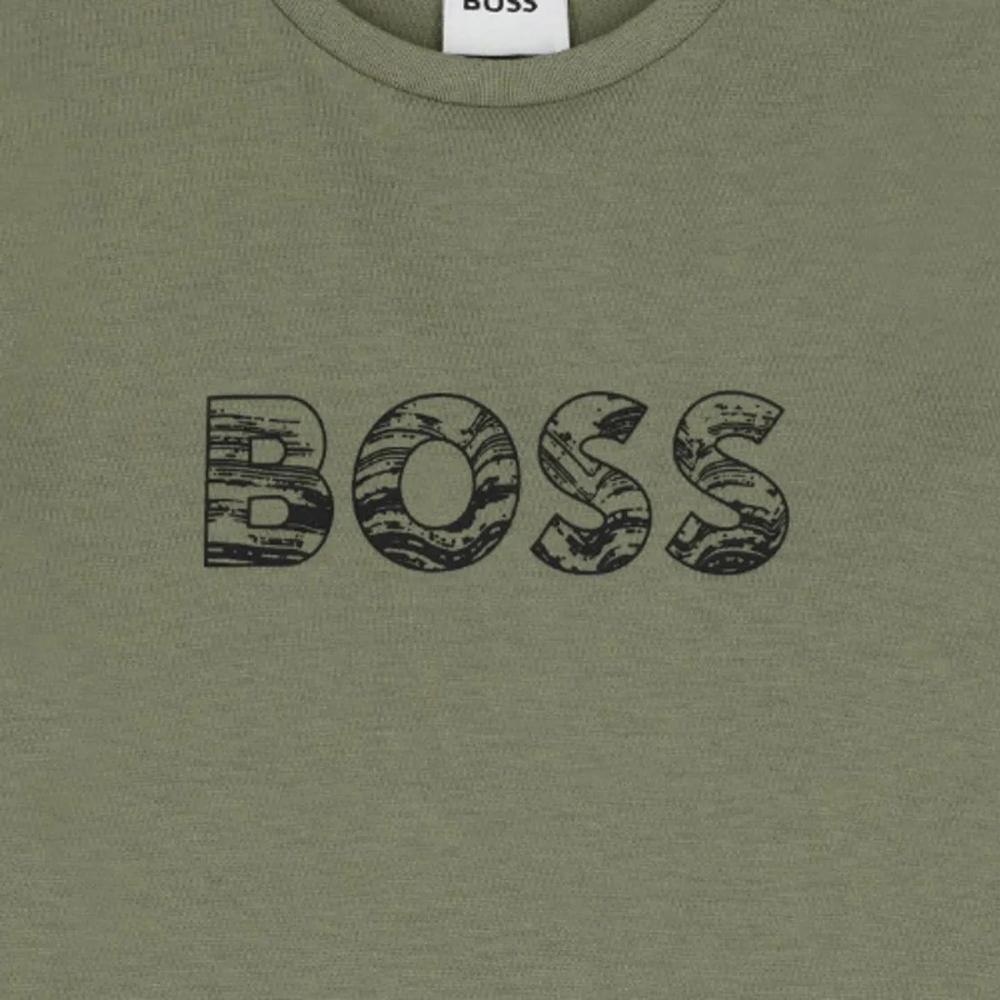 Playera BOSS Kids Verde Olivo con Logotipo Frontal