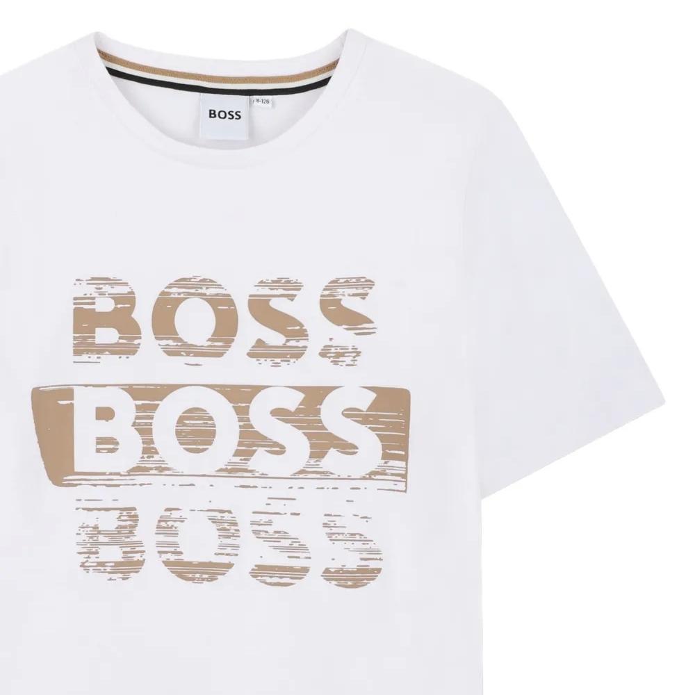 Playera BOSS Kids Blanca con Estampado Gráfico Frontal