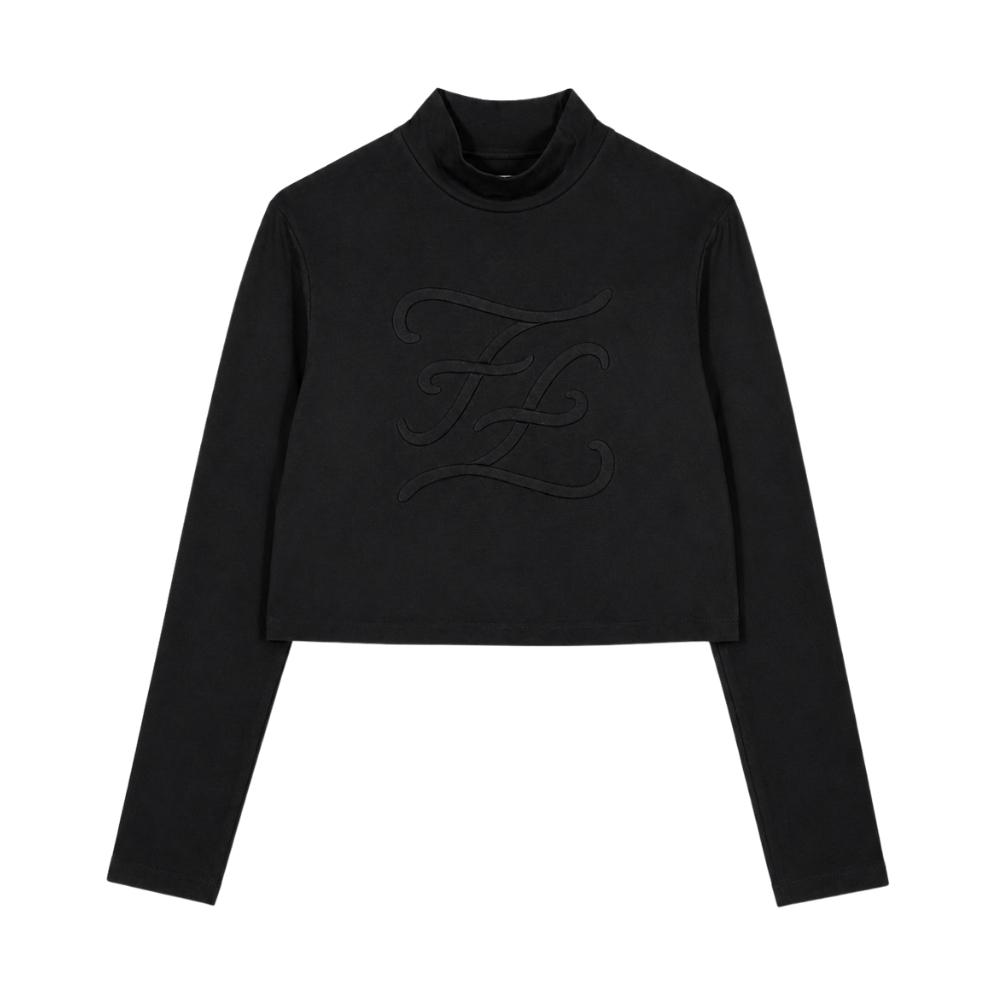 Fendi Blusa Negra de Manga Larga con Logo en Relieve