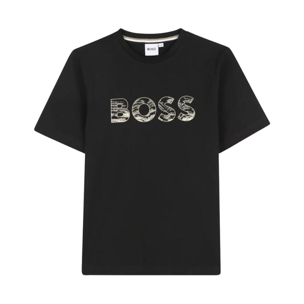Playera BOSS Kids Negra con Logo 3D