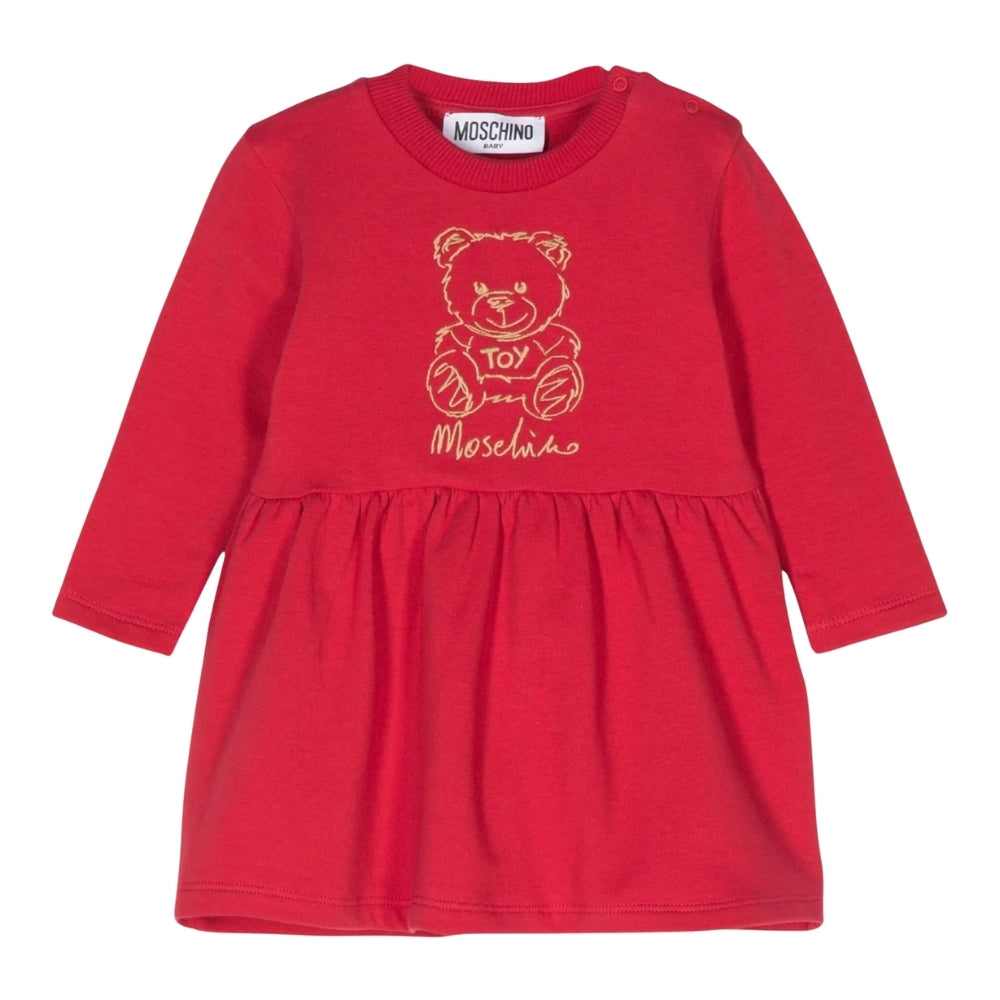 Moschino Baby – Vestido Rojo con Osito Toy Dorado