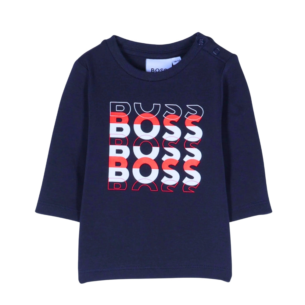 Playera Azul Marino para Bebé BOSS con Logo Multicolor