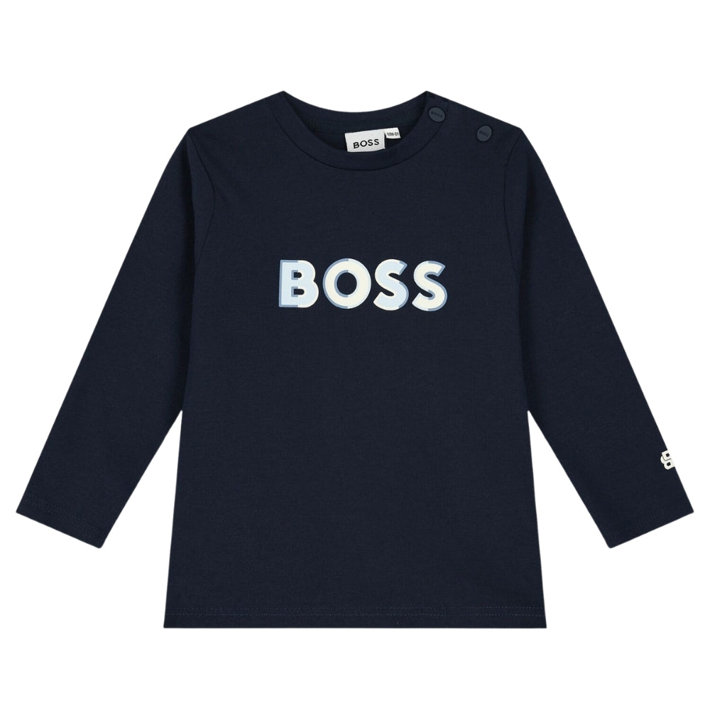 Playera Azul Marino para Bebé BOSS con Logo en Relieve