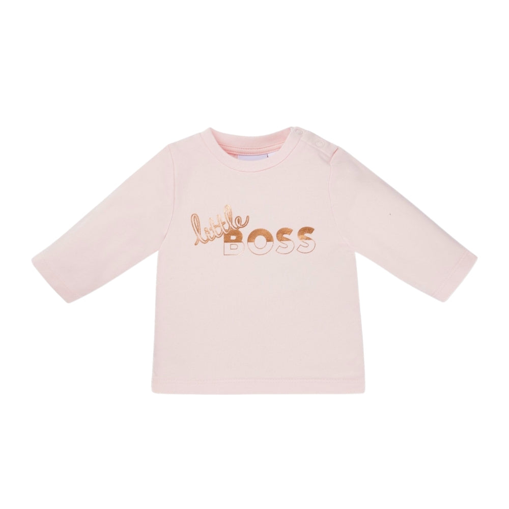 Playera Rosa para Bebé BOSS “Little Boss” con Detalle Metálico