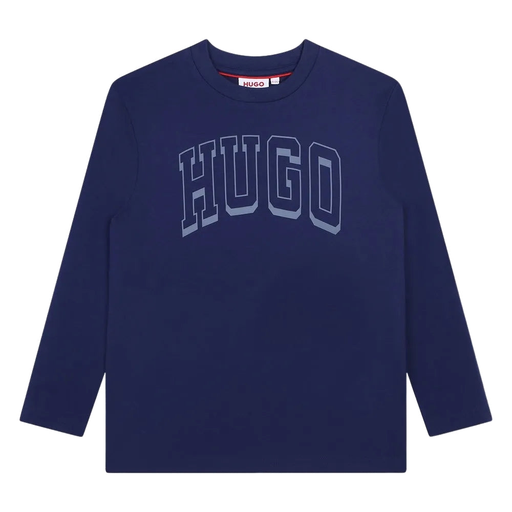 Camiseta de manga larga HUGO Boss azul marino con logo universitario