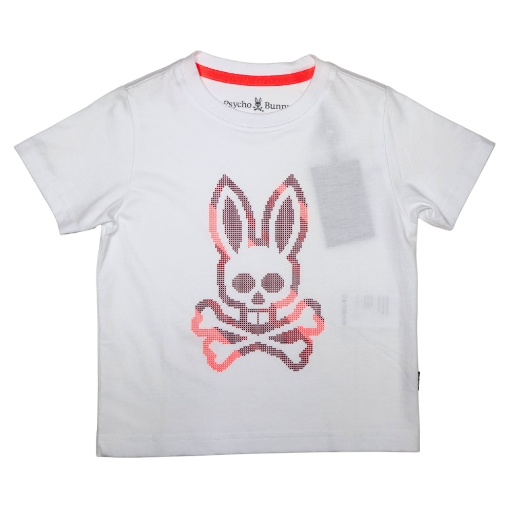 Playera Psycho Bunny Blanca con Estampado Pixelado Rosa