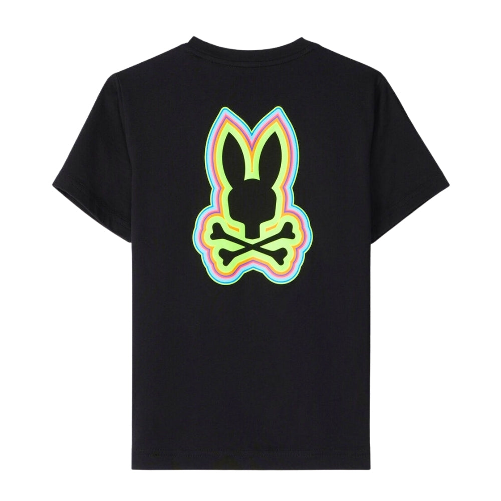 Playera Psycho Bunny Negra con Logo Verde Neón y Estampado Posterior