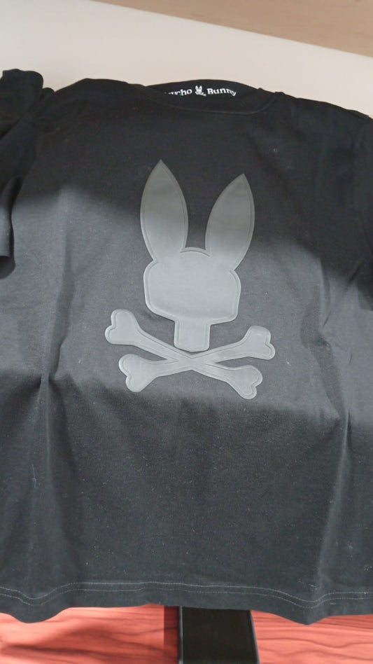 Playera Psycho Bunny Negra con Logo Skull Bunny