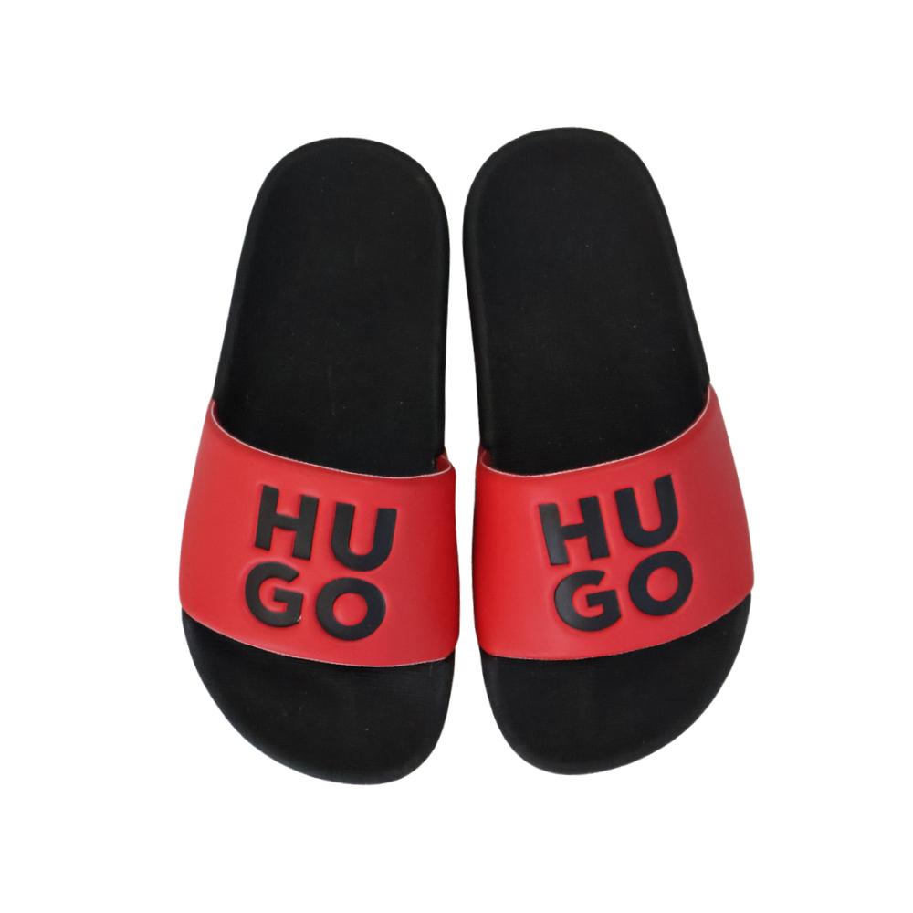 Sandalia HUGO Slide en Negro y Rojo