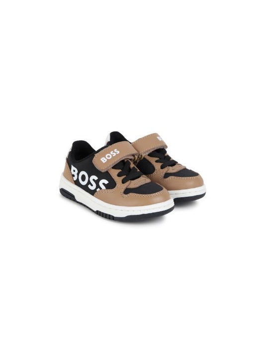 Tenis BOSS para bebé – Negro con camel y logo blanco