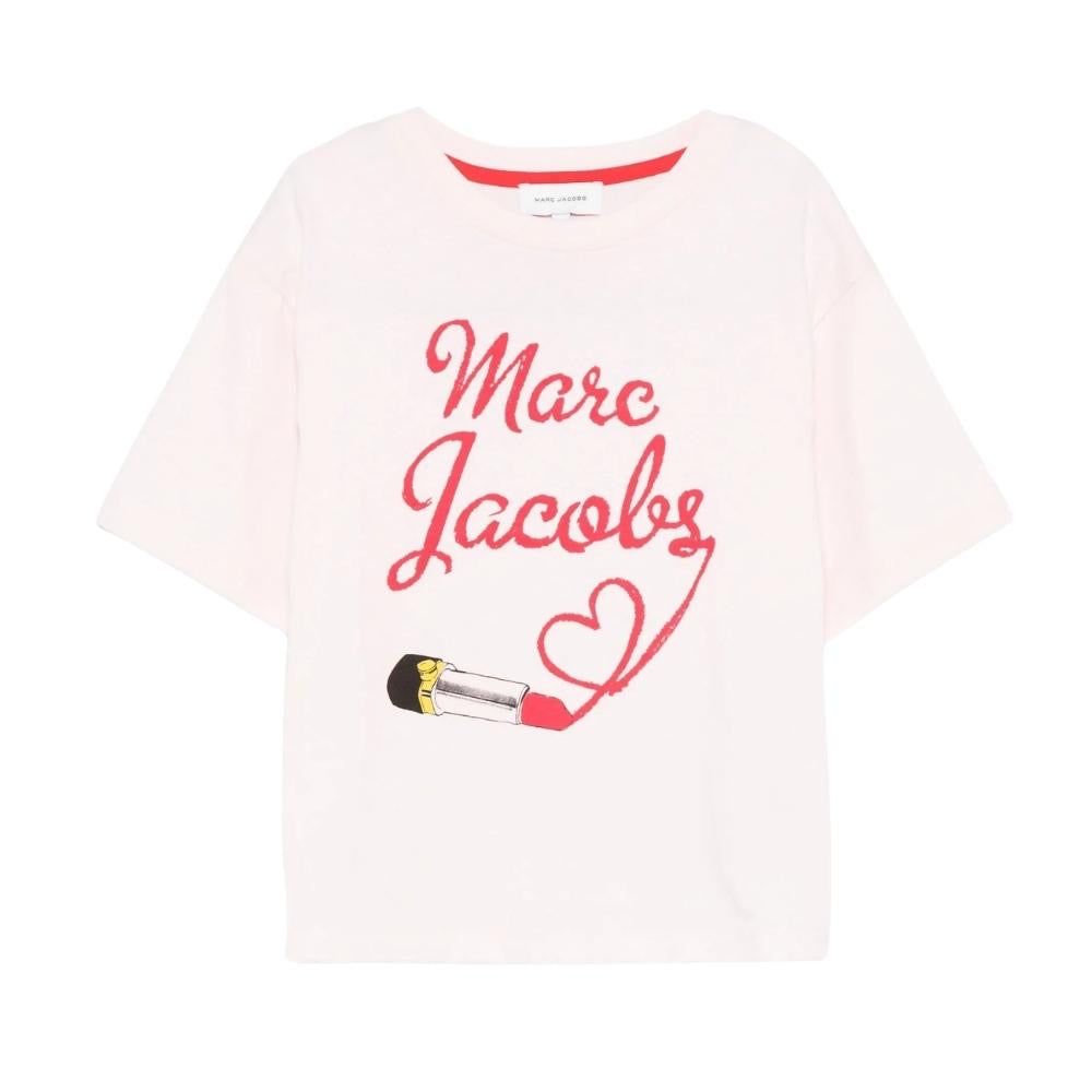 Marc Jacobs Camiseta Rosa Niña con Logo en color rojo