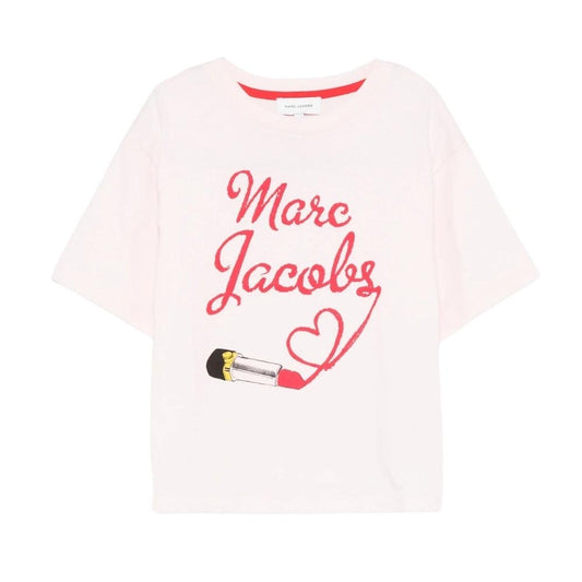 Marc Jacobs Camiseta Rosa Niña con Logo en color rojo