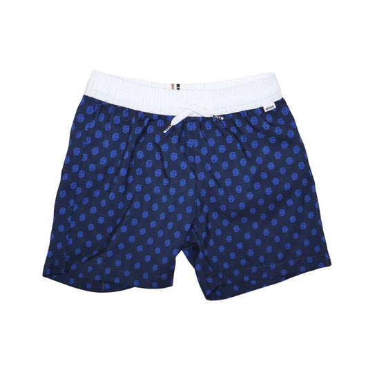 Short BOSS estampado azul con cintura blanca