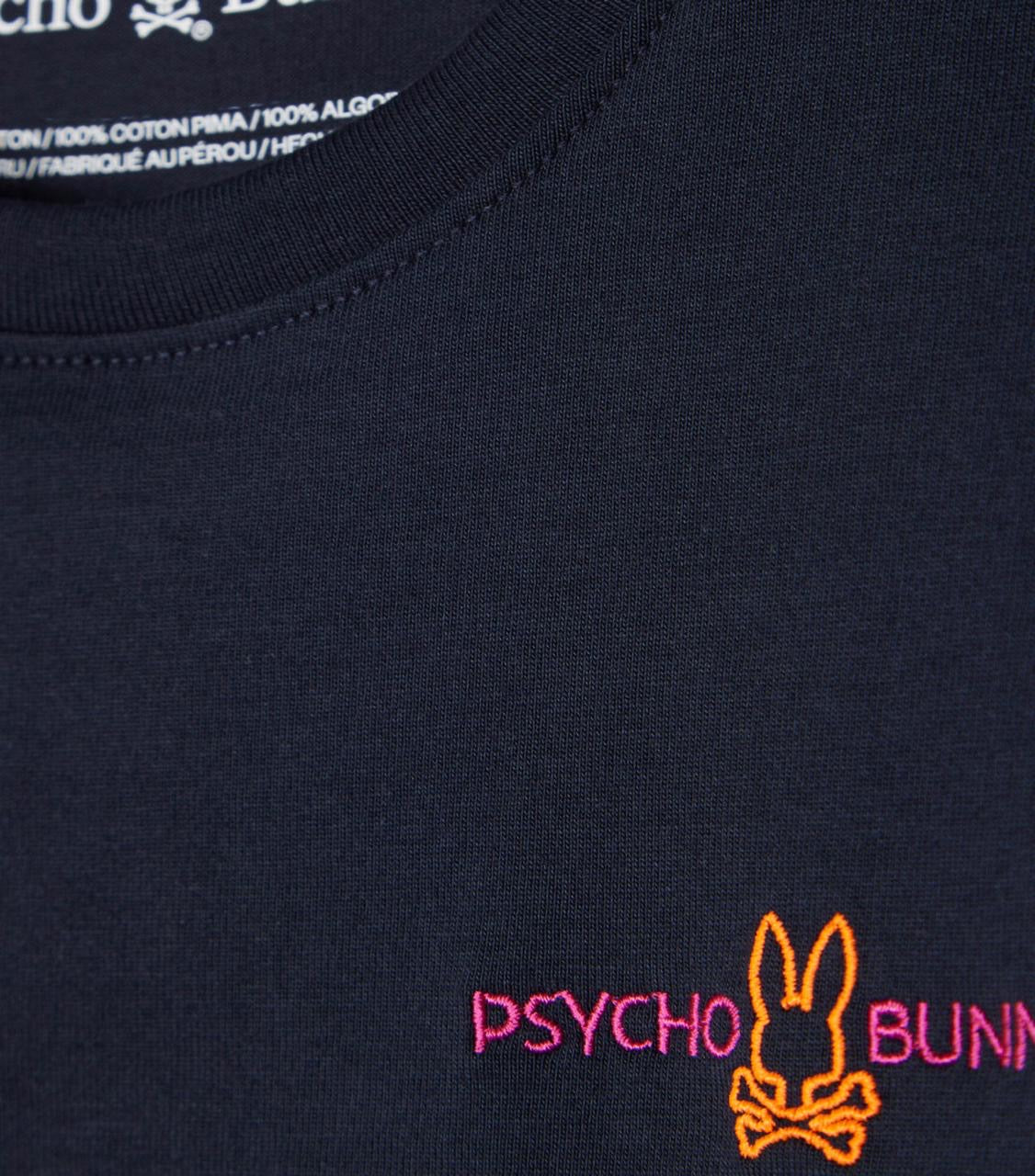Playera Psycho Bunny Azul con Logo Posterior en Tonos Neón