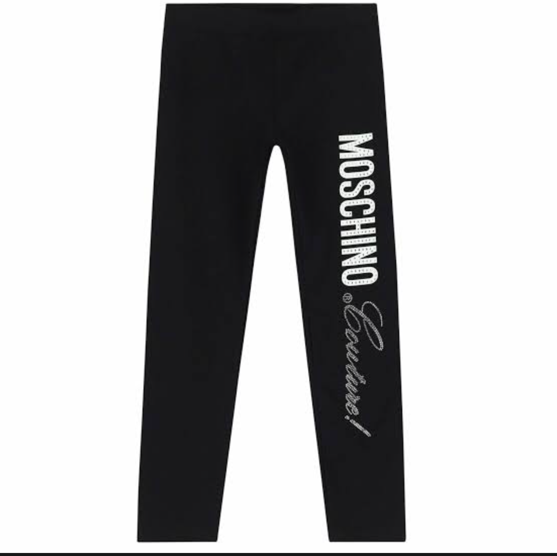 Moschino Leggings Negros con Logo Lateral en Cristales