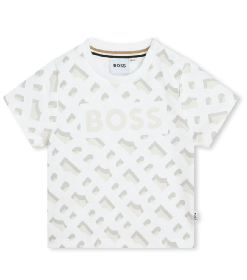 Playera Blanca con Estampado de Letras – BOSS