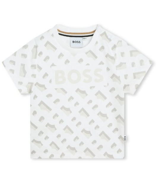 Playera Blanca con Estampado de Letras – BOSS