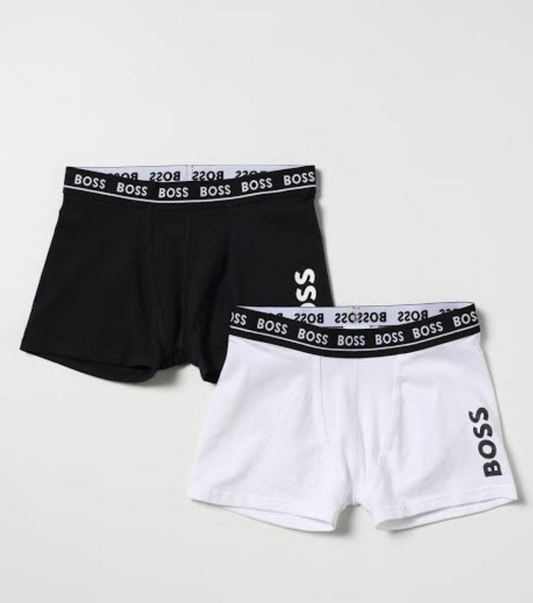 Boss – Pack de 2 bóxers negros y blancos con pretina con logo repetido