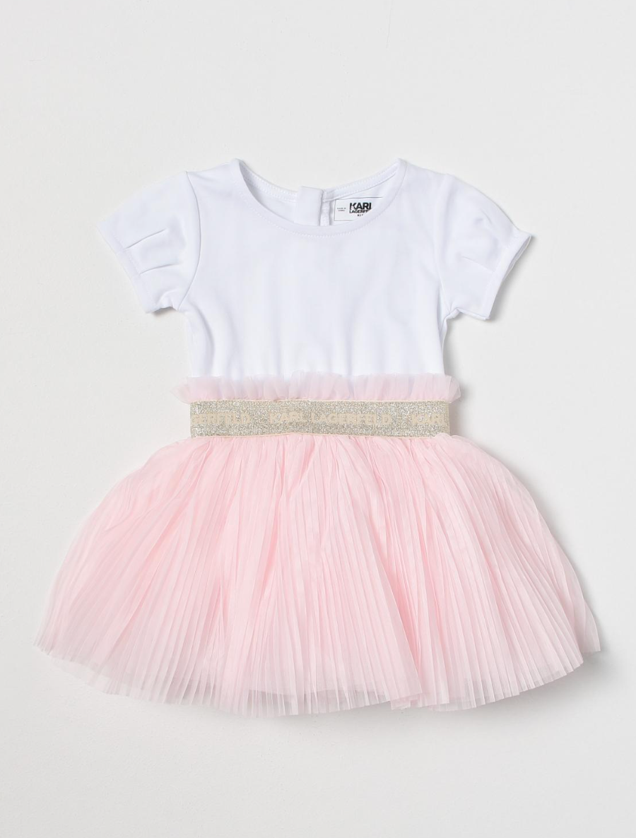 Karl Lagerfeld Kids - Vestido blanco con falda rosa plisada