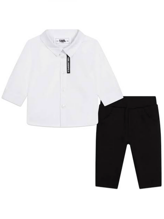 Karl Lagerfeld Kids - Conjunto camisa blanca con cinta logotipada y pantalón negro
