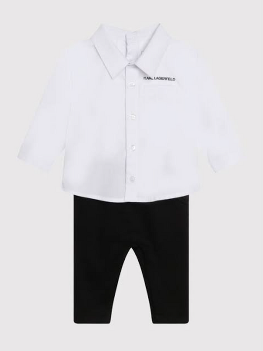 Karl Lagerfeld Kids - Conjunto camisa blanca con logo bordado y pantalón negro