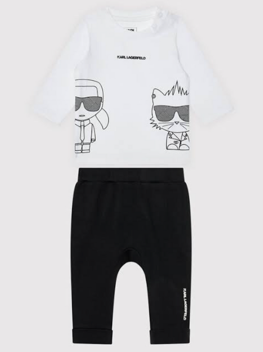 Karl Lagerfeld Kids - Conjunto camiseta ilustrada y pantalón negro