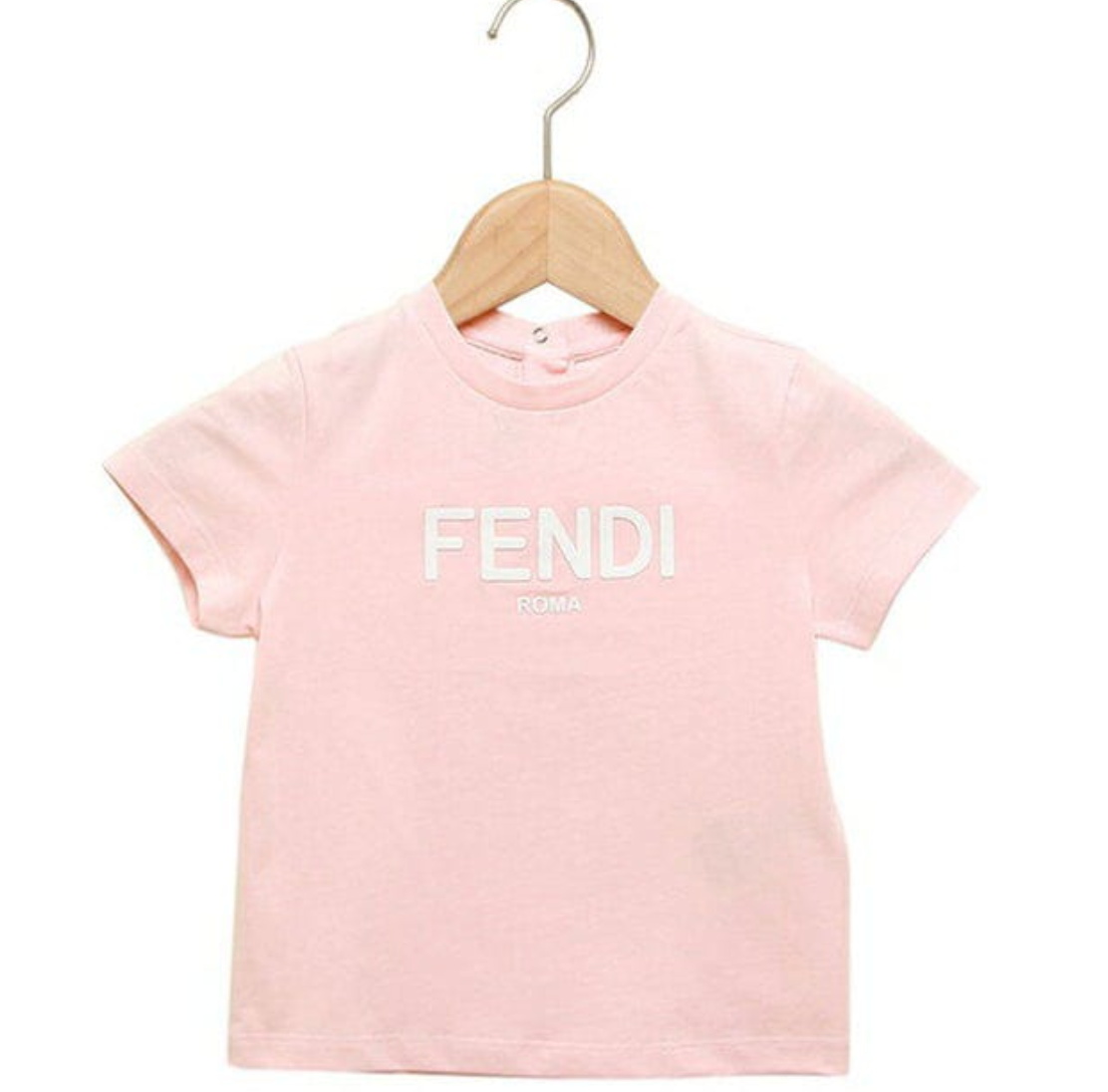 Fendi Playera Rosa Claro Niño Logo Blanco