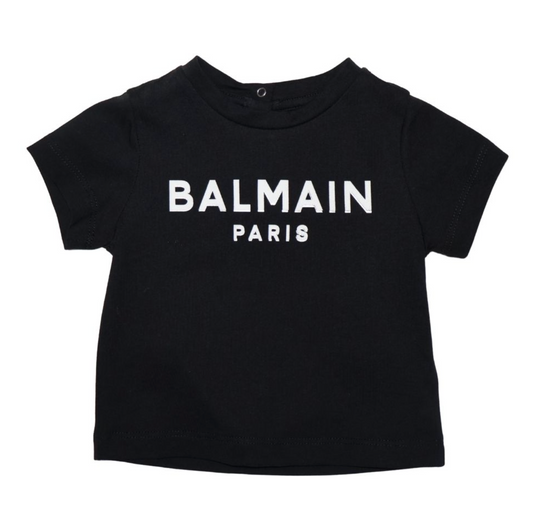 Balmain Paris Playera Negra Logo Blanco Infantil