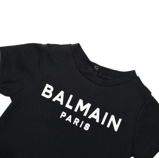 Balmain Paris Playera Negra Logo Blanco