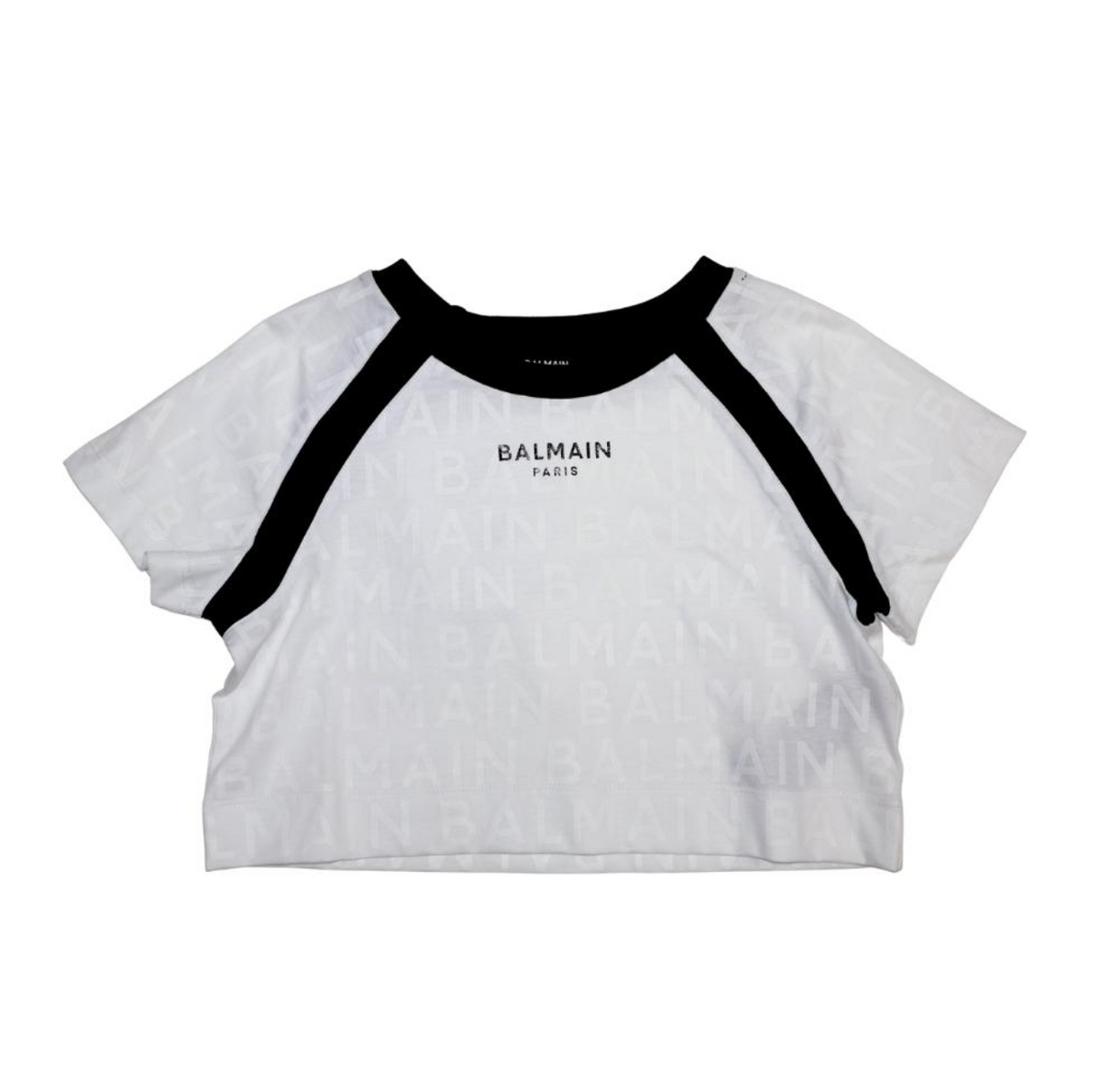 Balmain Paris Crop Top Blanco con Detalles Negros