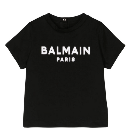 Balmain Paris Playera Negra Logo Blanco Clásico NIÑA